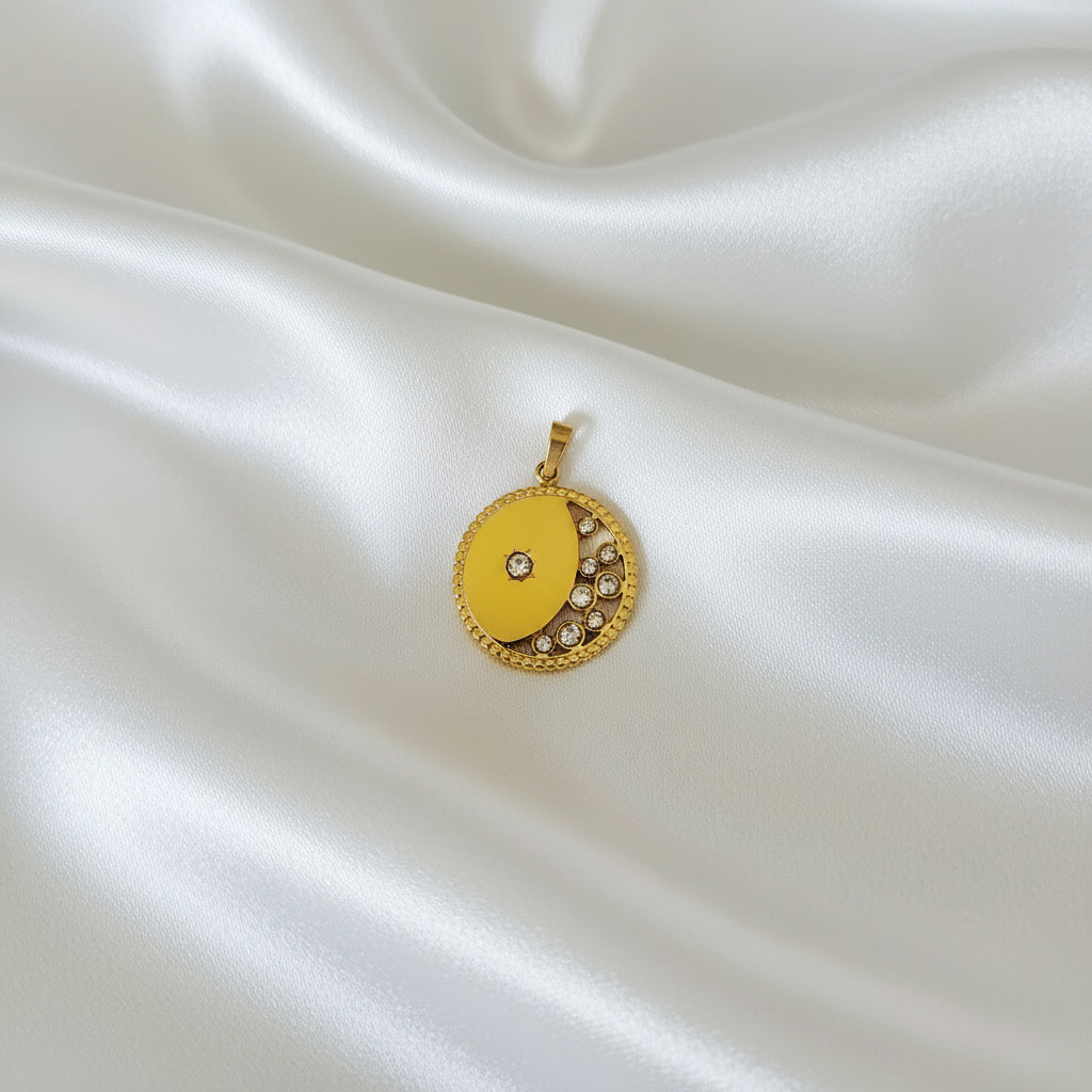 Charm rond Lune et étoile strass