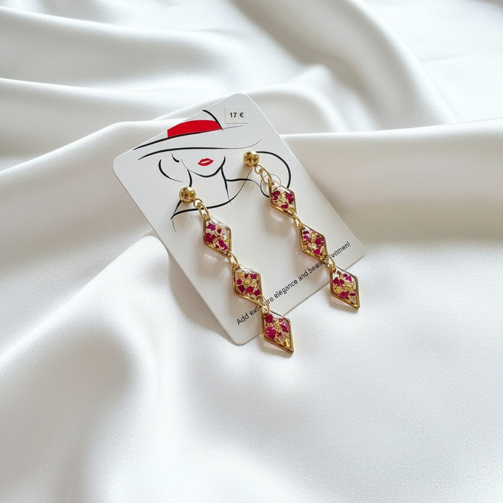Boucles d'oreilles Pétale de Rose et or