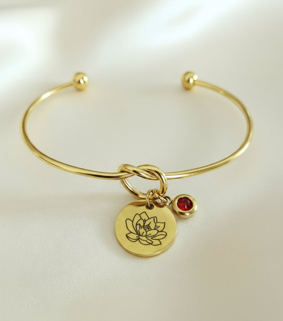 Bracelet ajustable Fleur de naissance doré