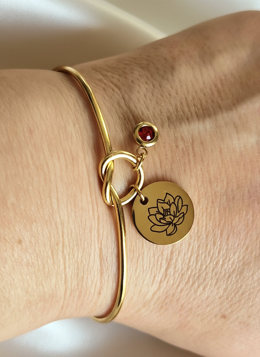 Bracelet ajustable Fleur de naissance doré