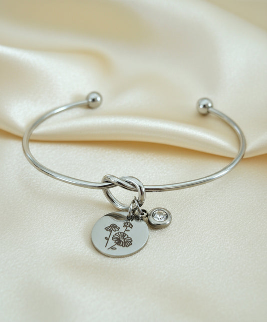 Bracelet ajustable Fleur de naissance argenté
