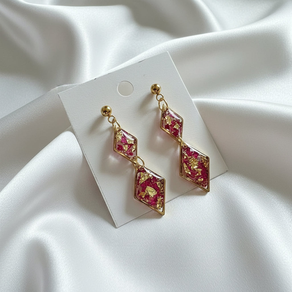 Boucles d'oreilles Pétale de Rose et or