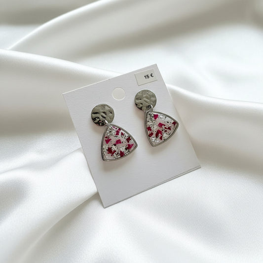 Boucles d'oreilles pétales de rose et argent