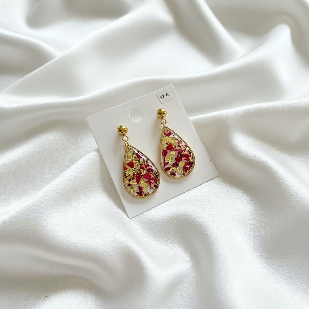 Boucles d'oreilles pétale rose et or