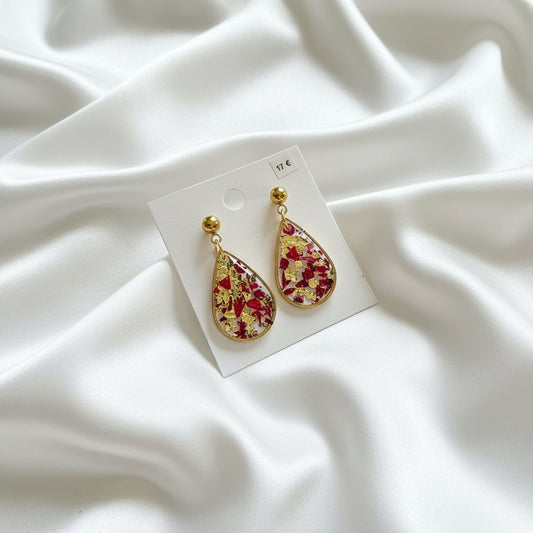 Boucles d'oreilles pétale rose et or