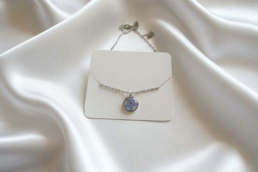 Collier argent Myosotis fleur bleu