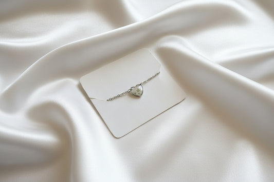 Collier coeur argent Myosotis fleur blanche