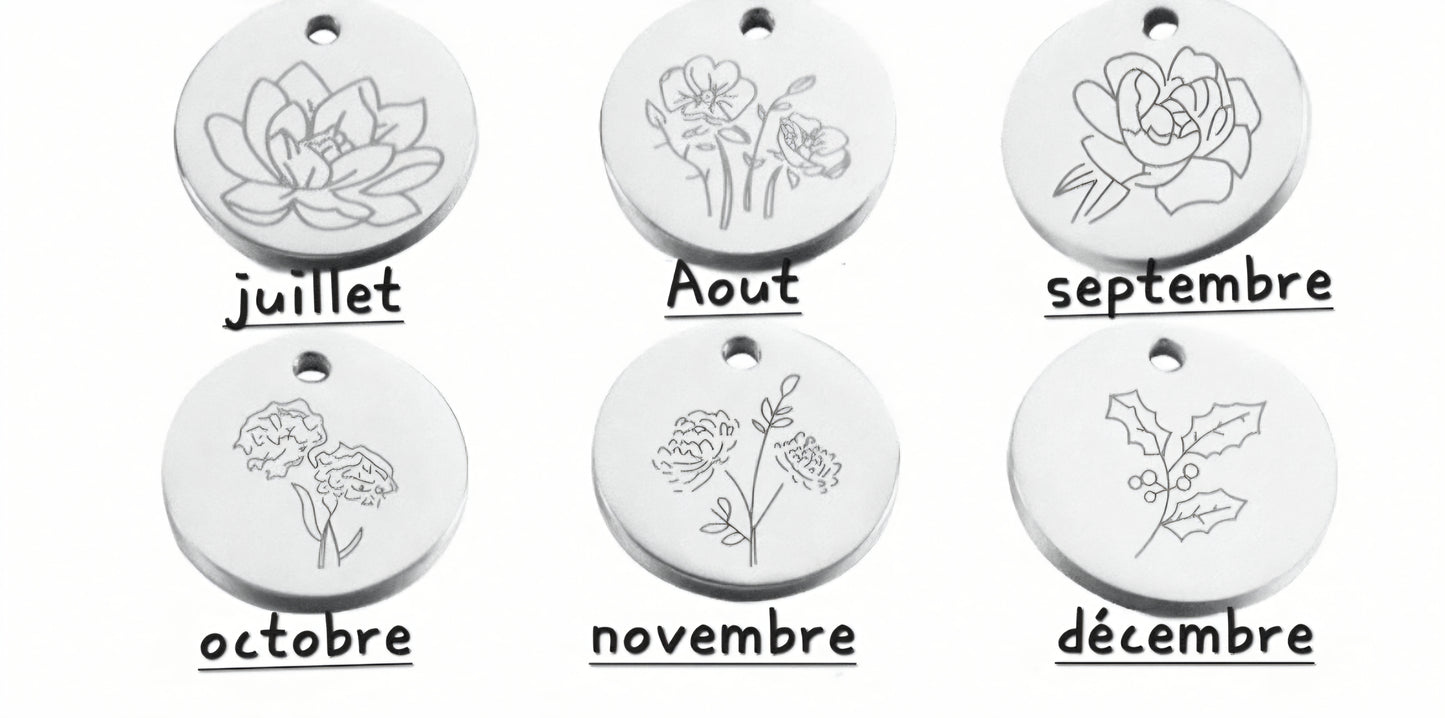 Bracelet ajustable Fleur de naissance argenté