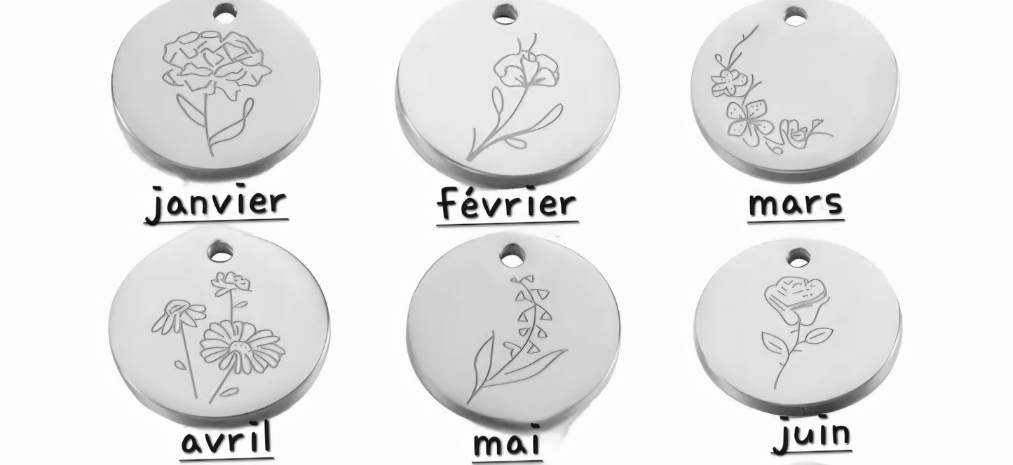 Bracelet ajustable Fleur de naissance argenté